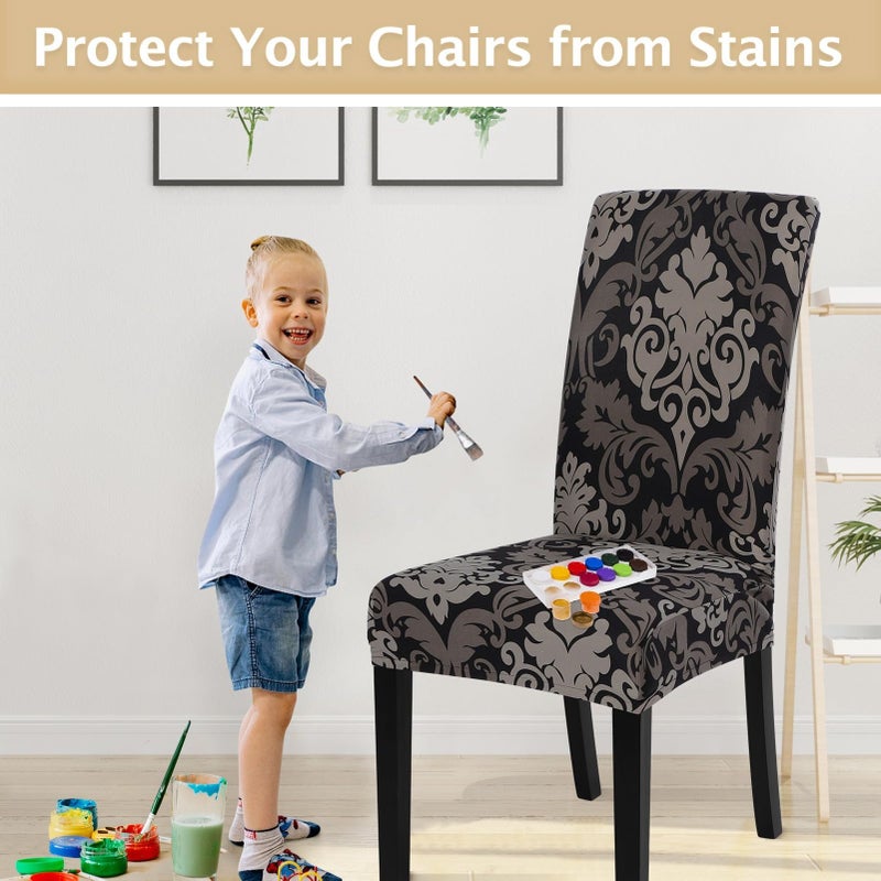 SearchI Dining Room Chair Covers Slipcovers Set of 6, Spandex Super Fit Stretch Removable Washable Kitchen Parsons Chair Covers Protector for Dining Room,Hotel,Ceremony,Black/Brown - Image 5